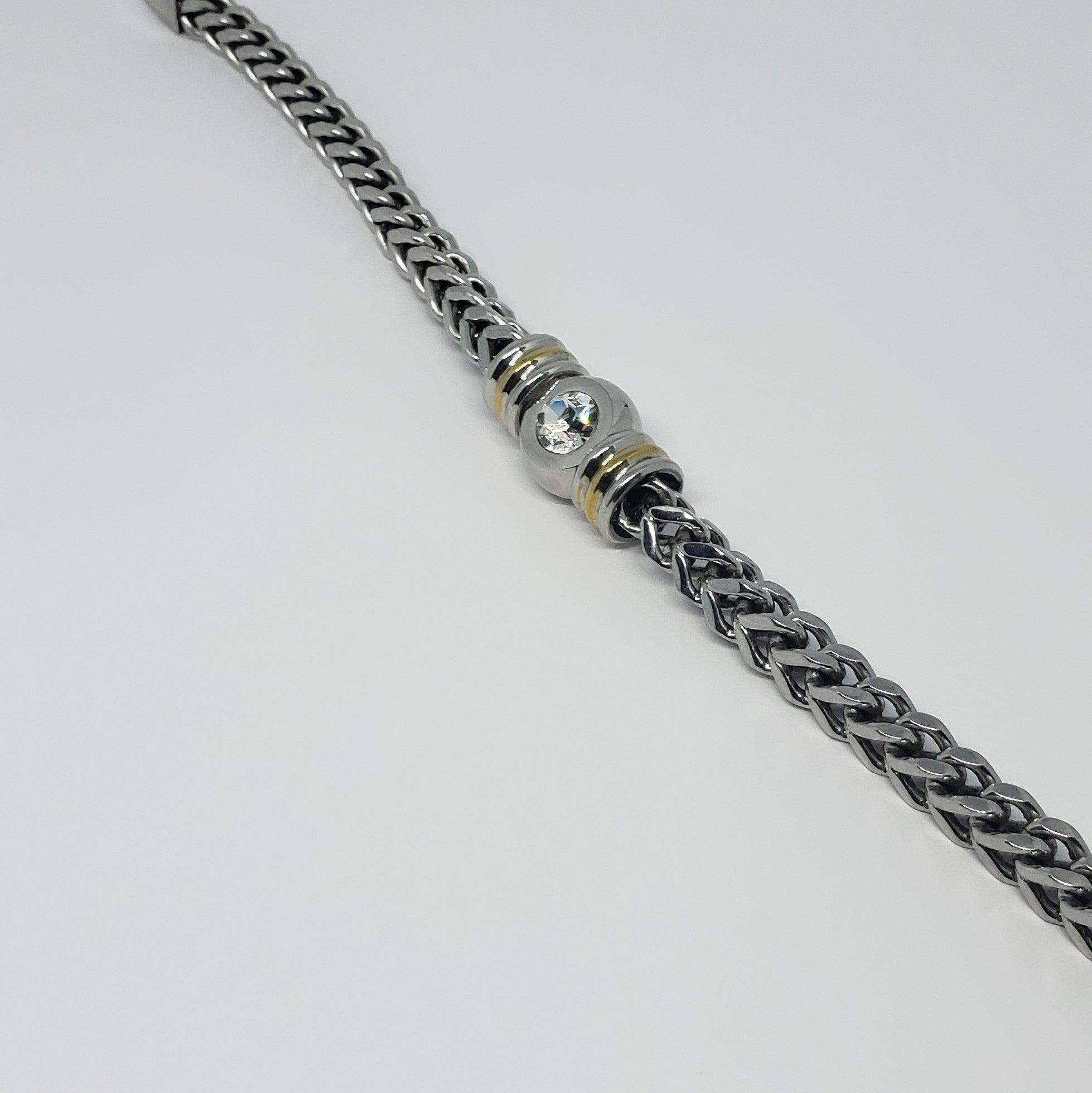 Stainless Steel Two-tone Men's Bracelet with Bezel Set White Austrian Crystal Details - Houzz of DVA Boutique