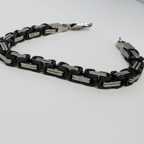 Men's Black Stainless Steel Black Greek Key Detail Link Bracelet