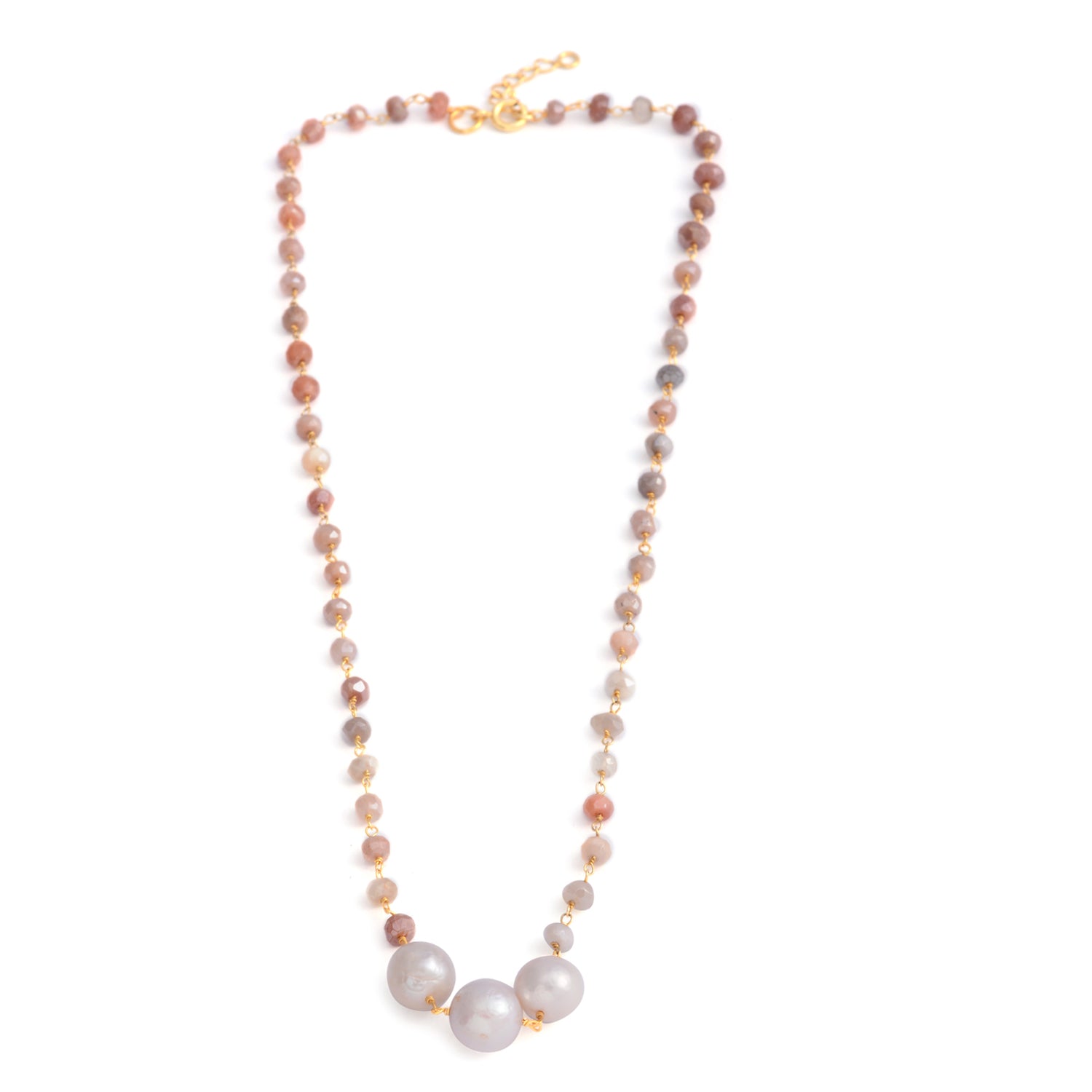 Sabrina Trilogy Station Multi Moonstone, Freshwater Pearl Necklace in 14K YG Over (18 in)  TGW 7.80 cts. - Houzz of DVA Boutique