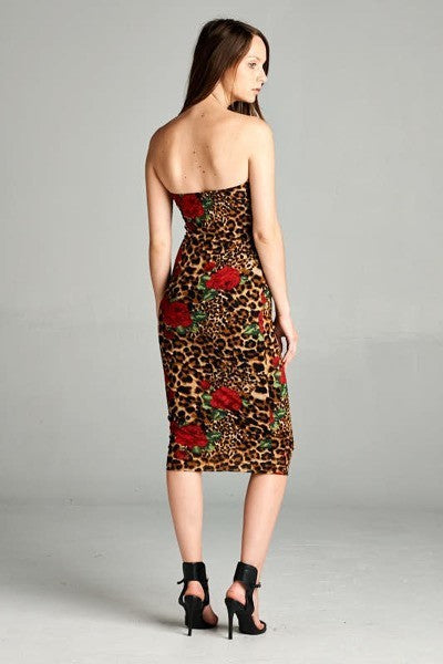 A Walk on "D" Wild Side Animal and Red Roses Midi Tube Dress - Houzz of DVA Boutique