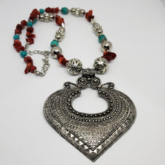 Bamboo Coral, Blue Howlite, Resin Black Oxidized Stainless Steel Earrings and Necklace (18 in) TGW 105.00 cts - Houzz of DVA Boutique