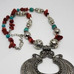 Bamboo Coral, Blue Howlite, Resin Black Oxidized Stainless Steel Earrings and Necklace (18 in) TGW 105.00 cts - Houzz of DVA Boutique