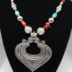Bamboo Coral, Blue Howlite, Resin Black Oxidized Stainless Steel Earrings and Necklace (18 in) TGW 105.00 cts - Houzz of DVA Boutique