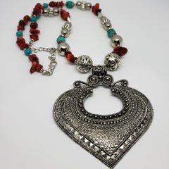 Bamboo Coral, Blue Howlite, Resin Black Oxidized Stainless Steel Earrings and Necklace (18 in) TGW 105.00 cts - Houzz of DVA Boutique