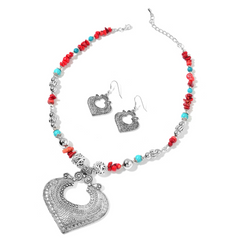 Bamboo Coral, Blue Howlite, Resin Black Oxidized Stainless Steel Earrings and Necklace (18 in) TGW 105.00 cts - Houzz of DVA Boutique