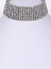 Sparkle Me Krazi Rhinestone Choker Necklace in Silvertone - Houzz of DVA Boutique