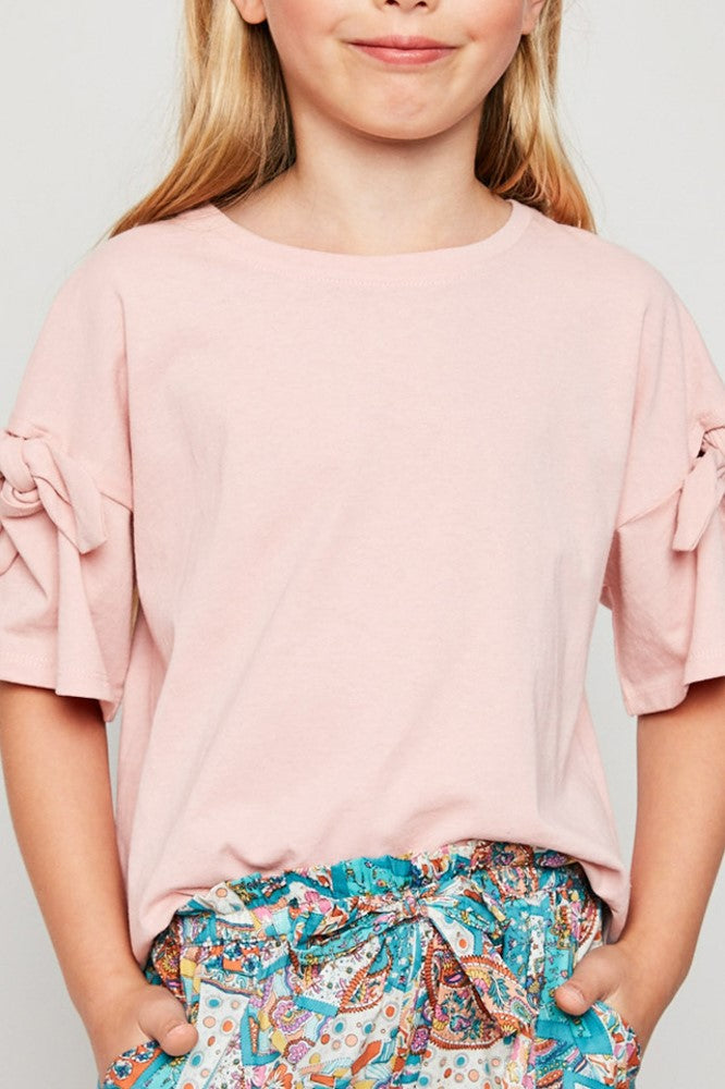 Y-Knot Rae Fancy Bow Sleeve Tee in Light Pink - Houzz of DVA Boutique