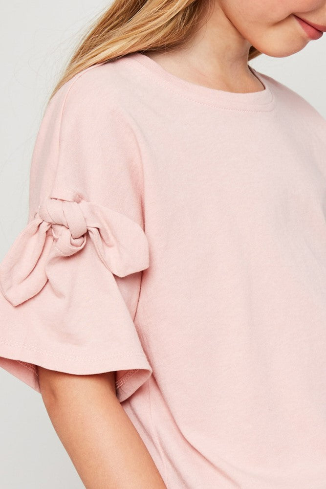 Y-Knot Rae Fancy Bow Sleeve Tee in Light Pink - Houzz of DVA Boutique