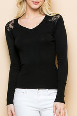 Valentina V-Neck Delicate Sheer Crochet Knit Sweater in Black - Houzz of DVA Boutique