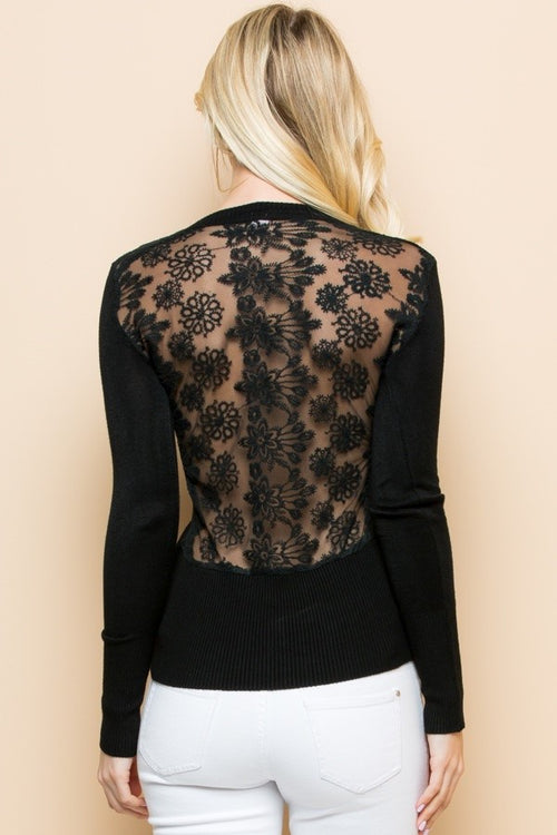 Valentina V-Neck Delicate Sheer Crochet Knit Sweater in Black - Houzz of DVA Boutique