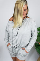 Hello Gorgeous Off the Shoulder Romper with Gold Zipper Details in Heather Gray - Houzz of DVA Boutique