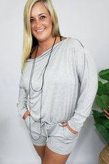 Hello Gorgeous Off the Shoulder Romper with Gold Zipper Details in Heather Gray - Houzz of DVA Boutique