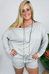 Hello Gorgeous Off the Shoulder Romper with Gold Zipper Details in Heather Gray - Houzz of DVA Boutique