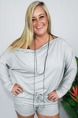 Hello Gorgeous Off the Shoulder Romper with Gold Zipper Details in Heather Gray - Houzz of DVA Boutique