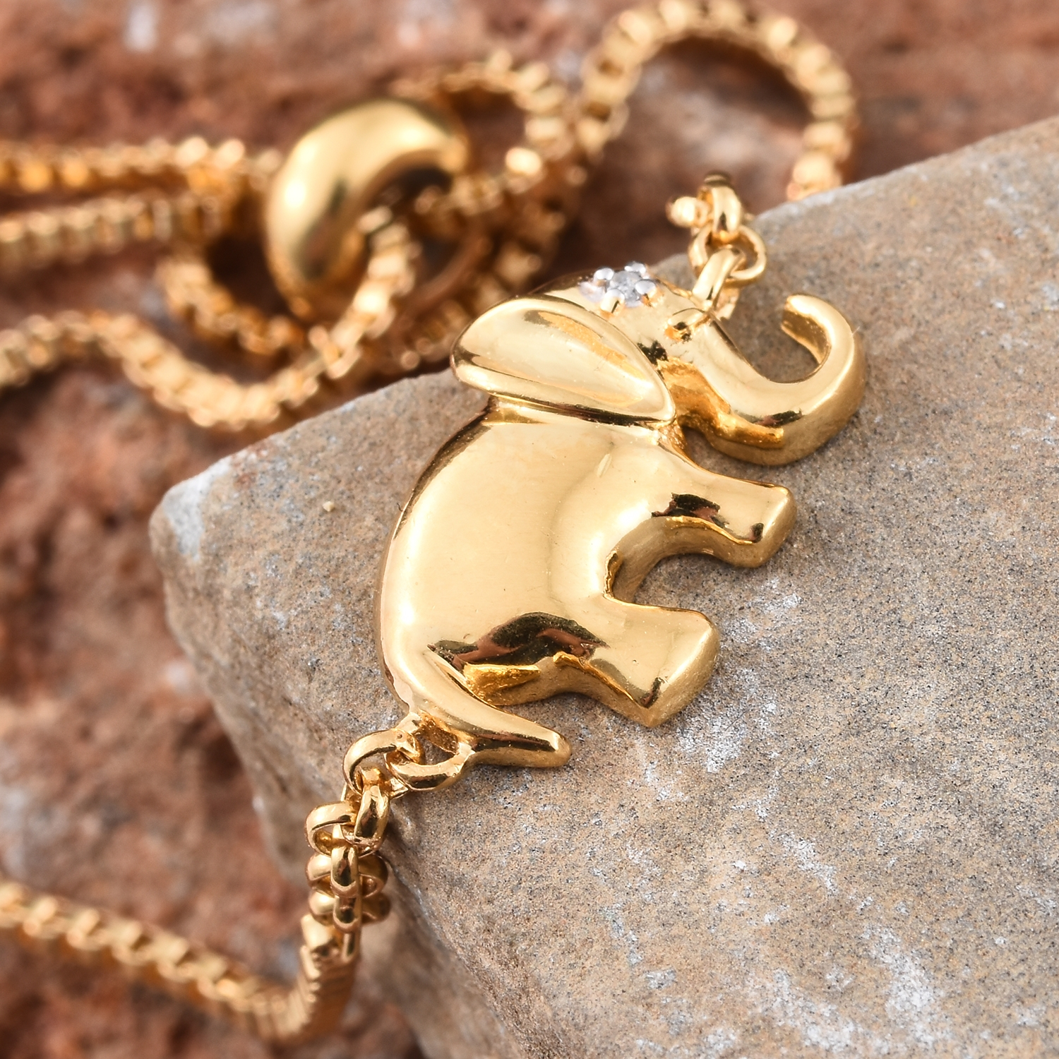 Diamond Accent Elephant Charm Bolo Bracelet in Gold Over Sterling Silver - Houzz of DVA Boutique