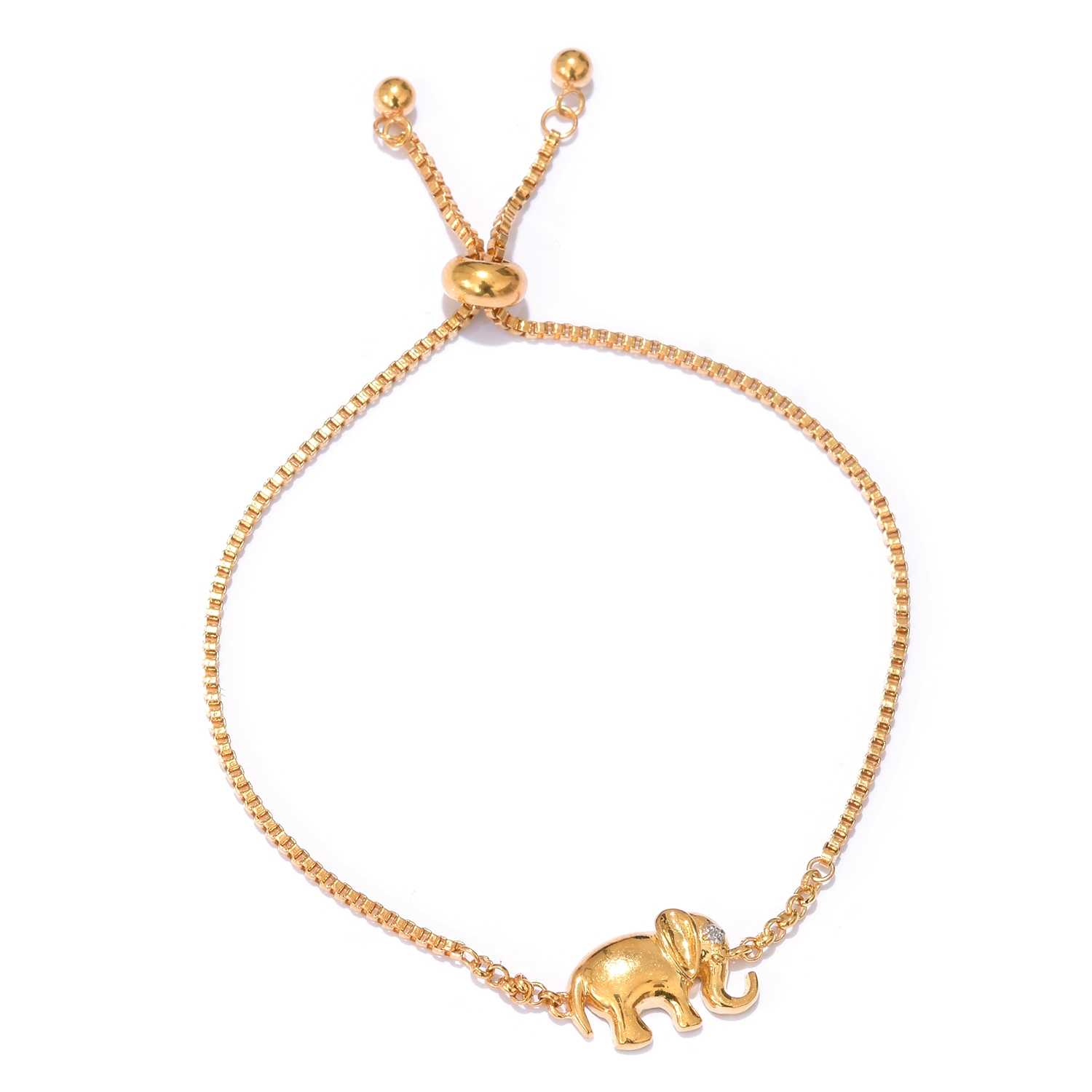 Diamond Accent Elephant Charm Bolo Bracelet in Gold Over Sterling Silver - Houzz of DVA Boutique