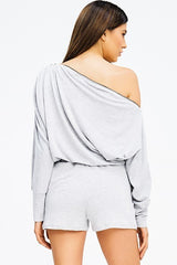 Hello Gorgeous Off the Shoulder Romper with Gold Zipper Details in Heather Gray - Houzz of DVA Boutique