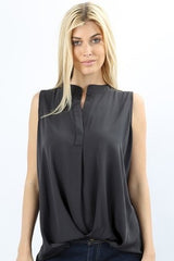 Taszeena Hi Low Split Neck Blouse in Dark Grey - Houzz of DVA Boutique