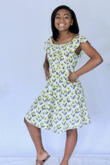 Miz Kelsea Baby Ruffled Floral Dress in Off- White & Lemon - Houzz of DVA Boutique