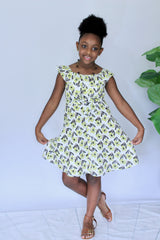 Miz Kelsea Baby Ruffled Floral Dress in Off- White & Lemon - Houzz of DVA Boutique