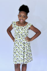 Miz Kelsea Baby Ruffled Floral Dress in Off- White & Lemon - Houzz of DVA Boutique