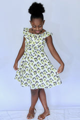 Miz Kelsea Baby Ruffled Floral Dress in Off- White & Lemon - Houzz of DVA Boutique