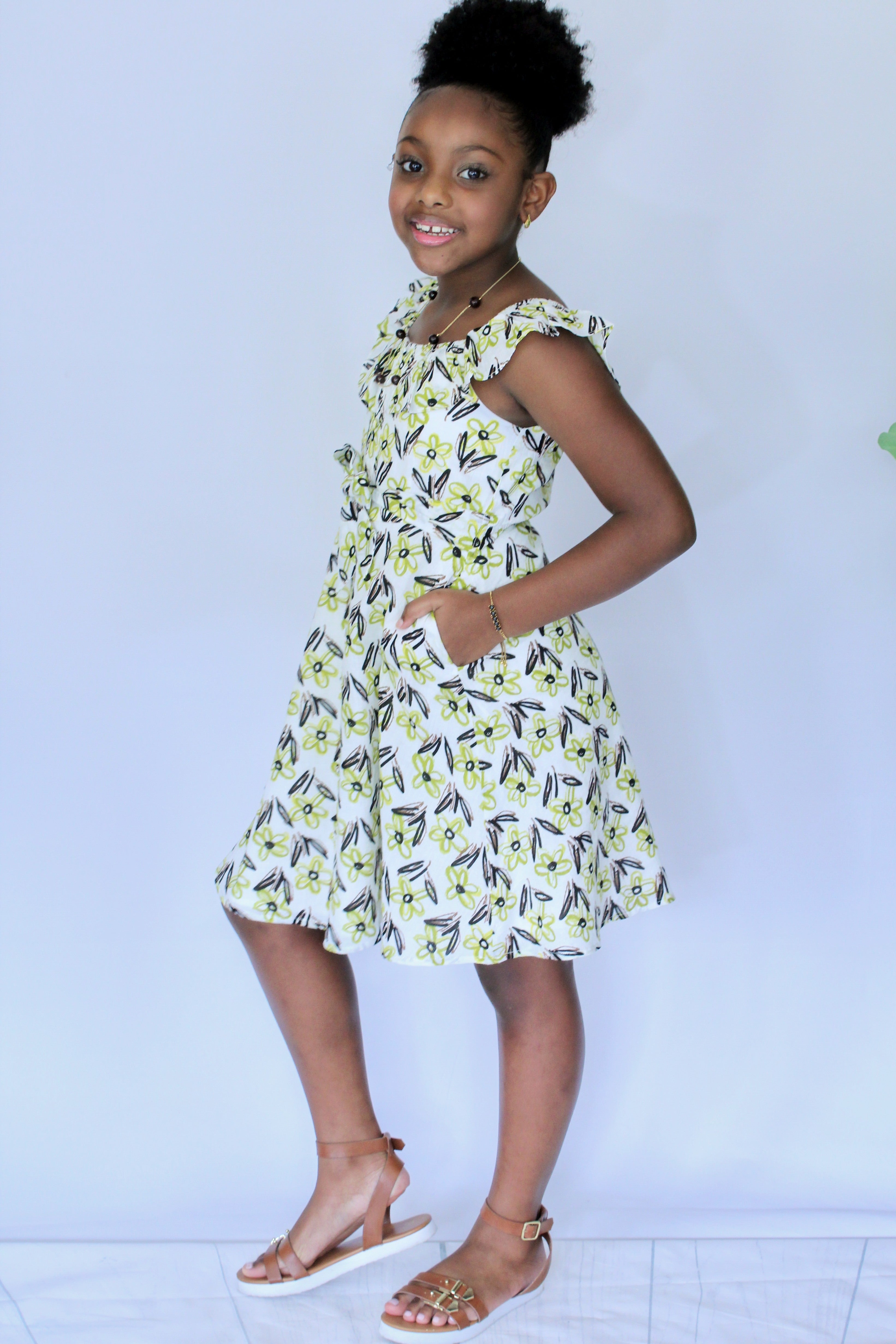 Miz Kelsea Baby Ruffled Floral Dress in Off- White & Lemon - Houzz of DVA Boutique