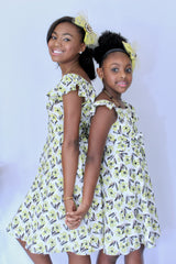 Miz Kelsea Baby Ruffled Floral Dress in Off- White & Lemon - Houzz of DVA Boutique