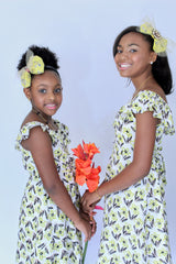 Miz Kelsea Baby Ruffled Floral Dress in Off- White & Lemon - Houzz of DVA Boutique