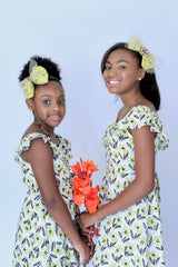 Miz Kelsea Baby Ruffled Floral Dress in Off- White & Lemon - Houzz of DVA Boutique