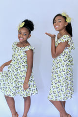 Miz Kelsea Baby Ruffled Floral Dress in Off- White & Lemon - Houzz of DVA Boutique