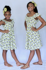 Miz Kelsea Baby Ruffled Floral Dress in Off- White & Lemon - Houzz of DVA Boutique