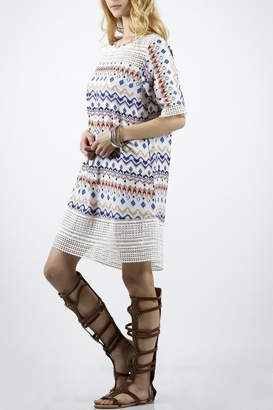 Neka Lace Trim Multi Color Tunic Dress - Houzz of DVA Boutique