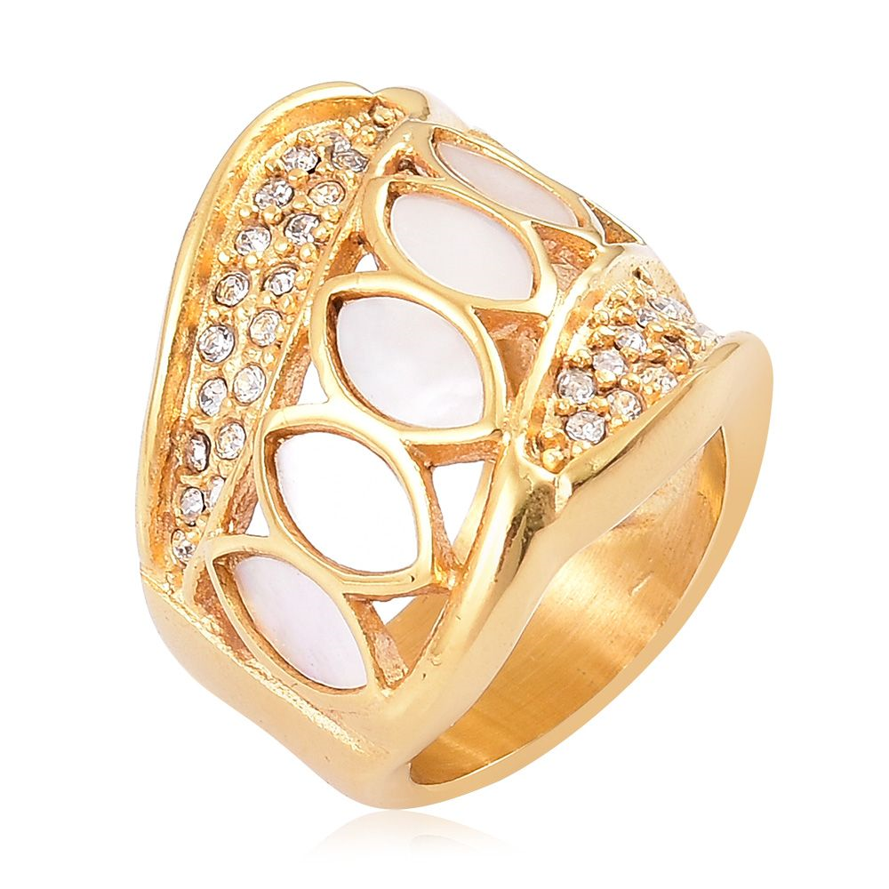 Mother of Pearl,White Austrian Crystal ION Plated YG Ring - Houzz of DVA Boutique