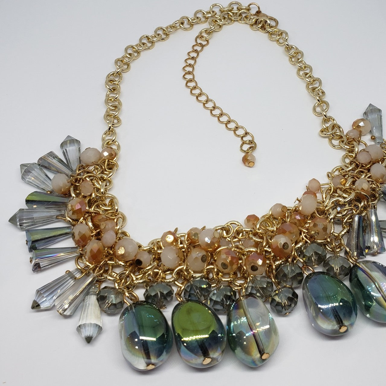 One to Own Multi Color Peach Magic Glass Bib Style Necklace - Houzz of DVA Boutique