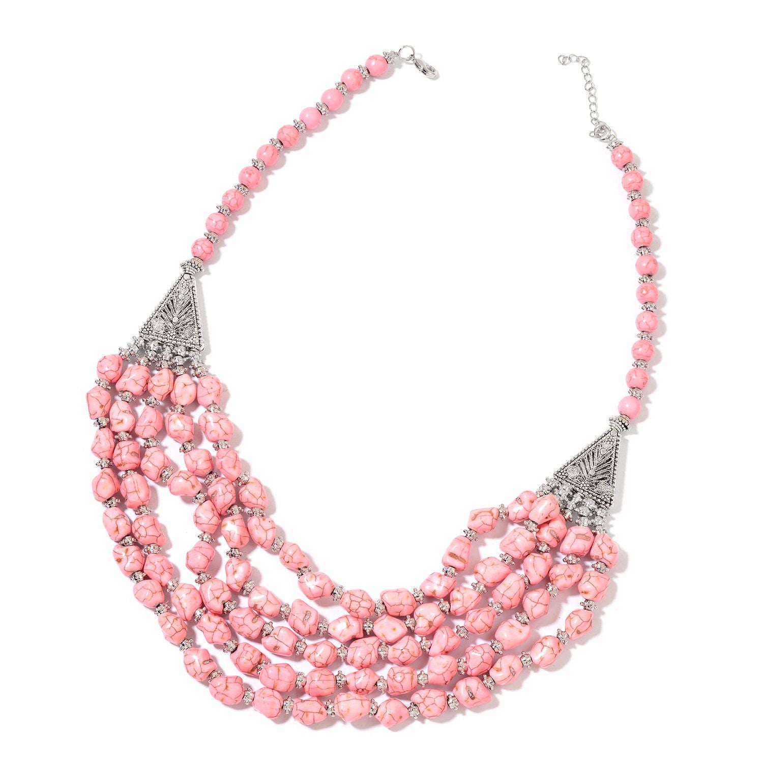 Pink Howlite Triple Row Drape Necklace in Silvertone (20.00 In) TGW 1004.00 cts. - Houzz of DVA Boutique
