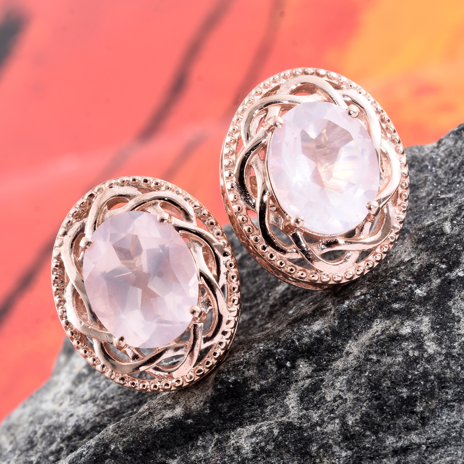 Galilea Rose Quartz 14K Rose Gold Over Sterling Silver Oval Stud Earrings TGW 4.86 cts. - Houzz of DVA Boutique