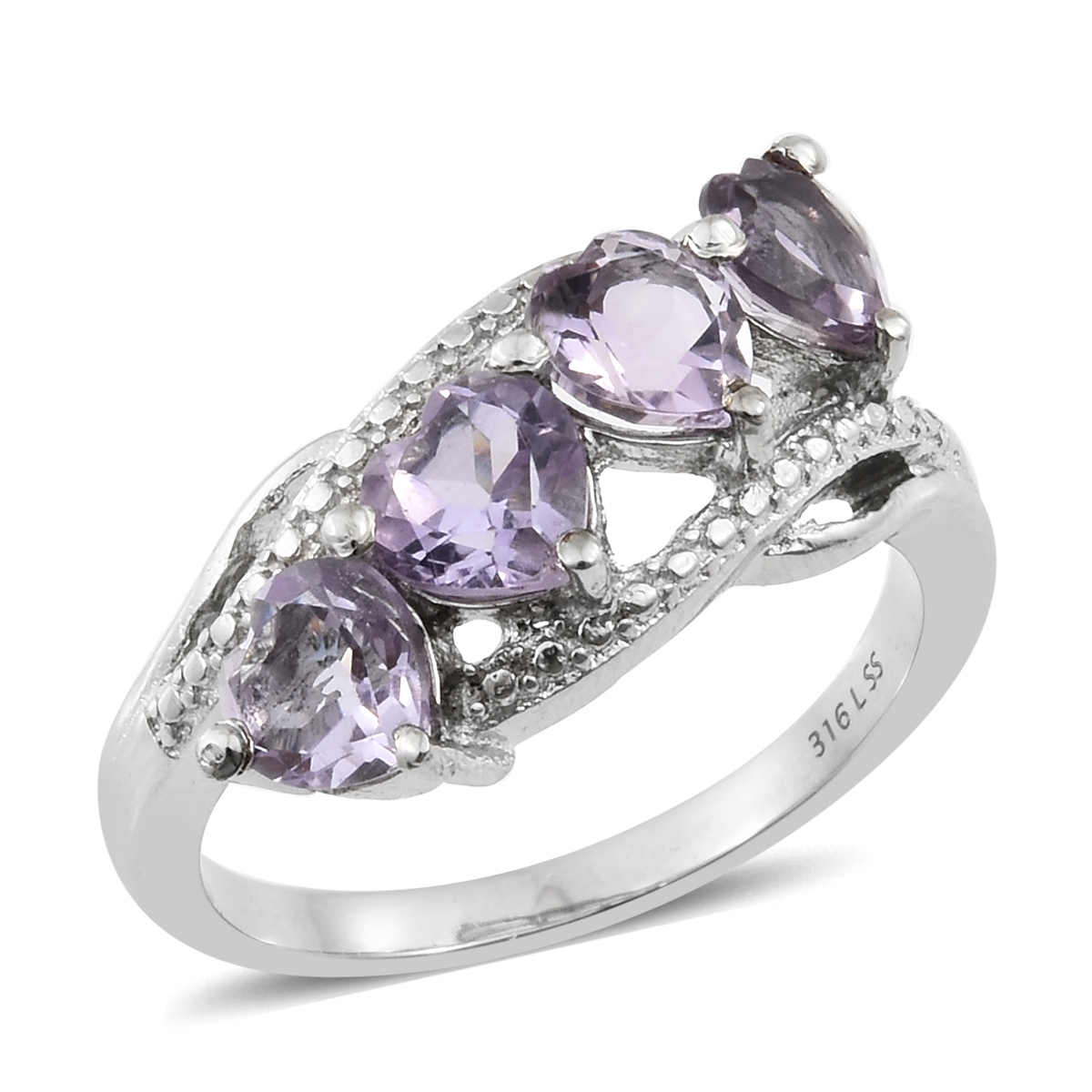 Rose De France Amethyst Stainless Steel 4 Heart Ring TGW 2.80 cts. - Houzz of DVA Boutique