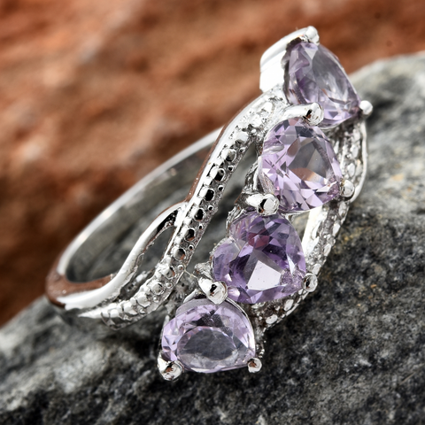 Amethyst Three Stone Ring In 14Kg Over Silver