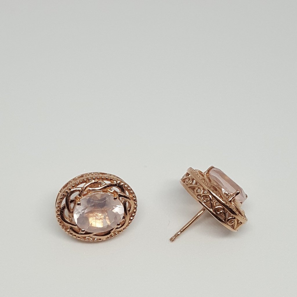 Galilea Rose Quartz 14K Rose Gold Over Sterling Silver Oval Stud Earrings TGW 4.86 cts. - Houzz of DVA Boutique