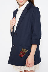 She’s Royal in Navi Preppy Lightweight Blazer with Fancy Patchwork - Houzz of DVA Boutique