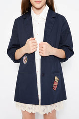 She’s Royal in Navi Preppy Lightweight Blazer with Fancy Patchwork - Houzz of DVA Boutique