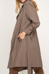 Hayden Mad for Plaid Glen Print Trench in Mocha - Houzz of DVA Boutique