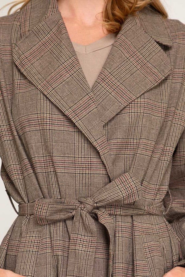 Hayden Mad for Plaid Glen Print Trench in Mocha - Houzz of DVA Boutique