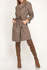 Hayden Mad for Plaid Glen Print Trench in Mocha - Houzz of DVA Boutique