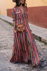 Sabrina Rainbow Print Button Down Maxi Dress - Houzz of DVA Boutique