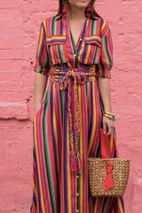 Sabrina Rainbow Print Button Down Maxi Dress - Houzz of DVA Boutique