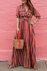 Sabrina Rainbow Print Button Down Maxi Dress - Houzz of DVA Boutique