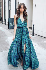 Grenada Bound Tropical Print Chiffon Maxi Wrap Dress - Houzz of DVA Boutique