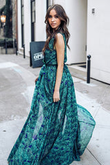 Grenada Bound Tropical Print Chiffon Maxi Wrap Dress - Houzz of DVA Boutique